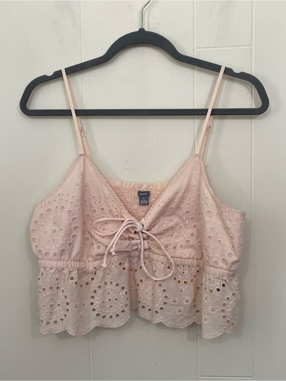 Aerie Eyelet Ruffle Tank Top Size XL Soft Pink Coquette Girl Cottage Feminine